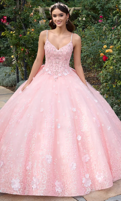 Ashley Lauren 30112 - Spaghetti Strap Glitter Lace Applique Gown Quinceanera Dresses
