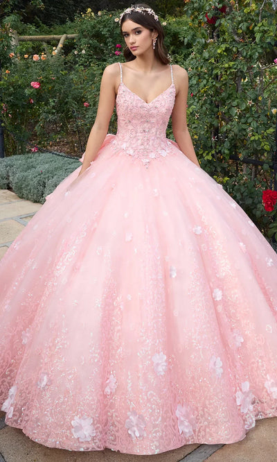 Ashley Lauren 30112 - Spaghetti Strap Glitter Lace Applique Gown Quinceanera Dresses