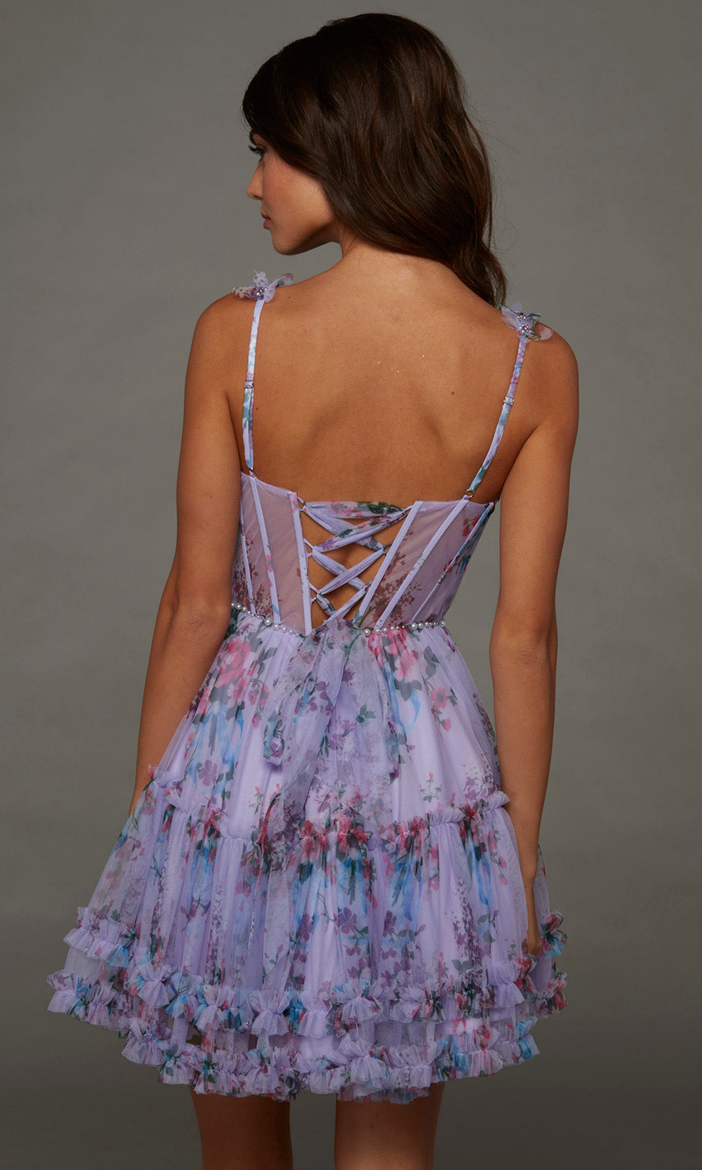 Alyce Paris 30113 - Tiered Ruffle A-Line Printed Dress Special Occasion Dress in Purple and Multi