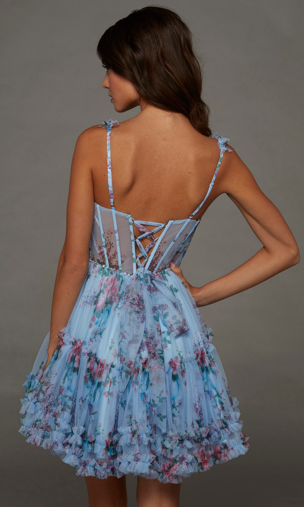Alyce Paris 30113 - Tiered Ruffle A-Line Printed Dress Special Occasion Dress in Blue  