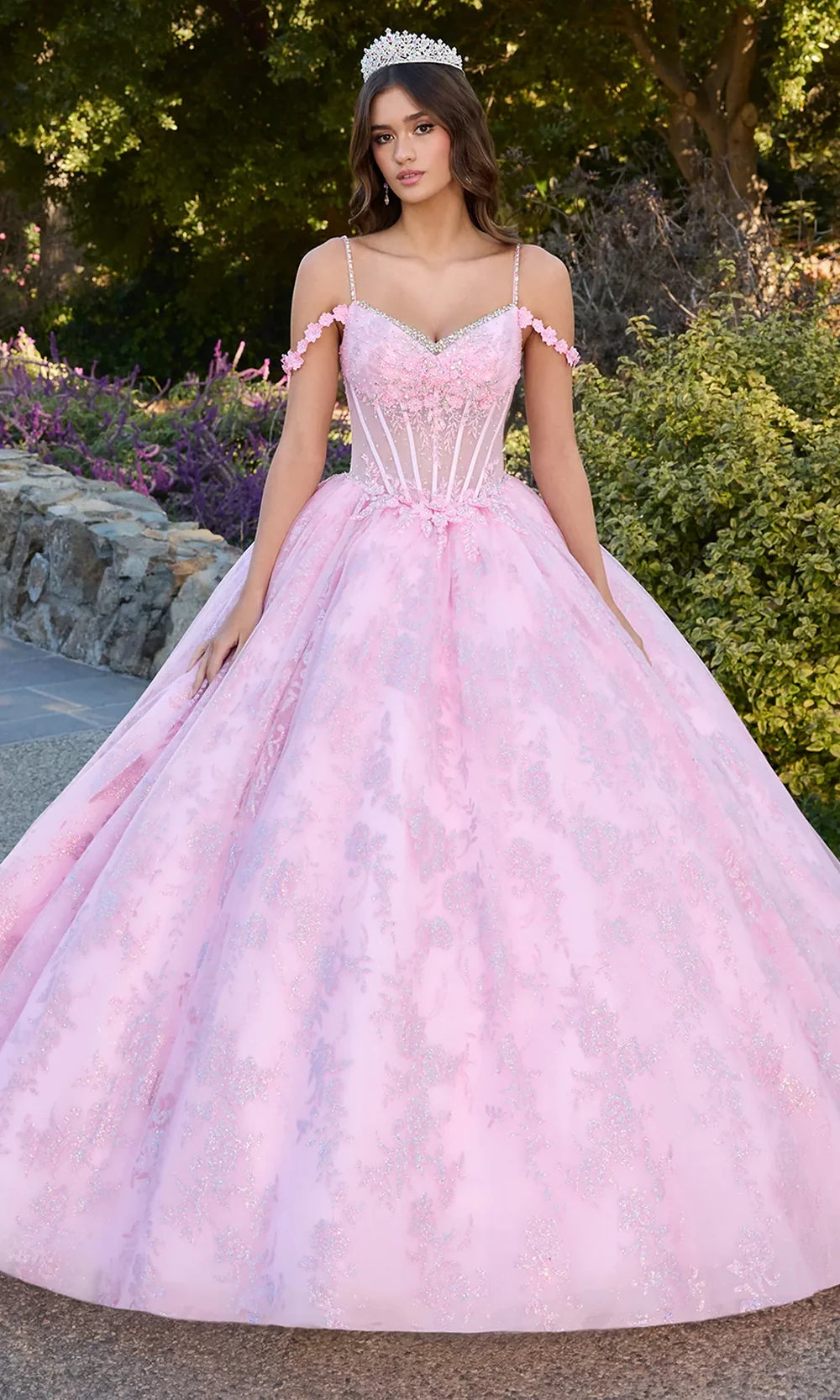 Ashley Lauren 30113 - V-Neck 3D Floral Applique Ballgown Quinceanera Dresses