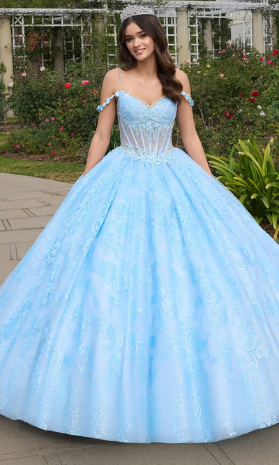 Ashley Lauren 30113 - V-Neck 3D Floral Applique Ballgown Ball Gowns