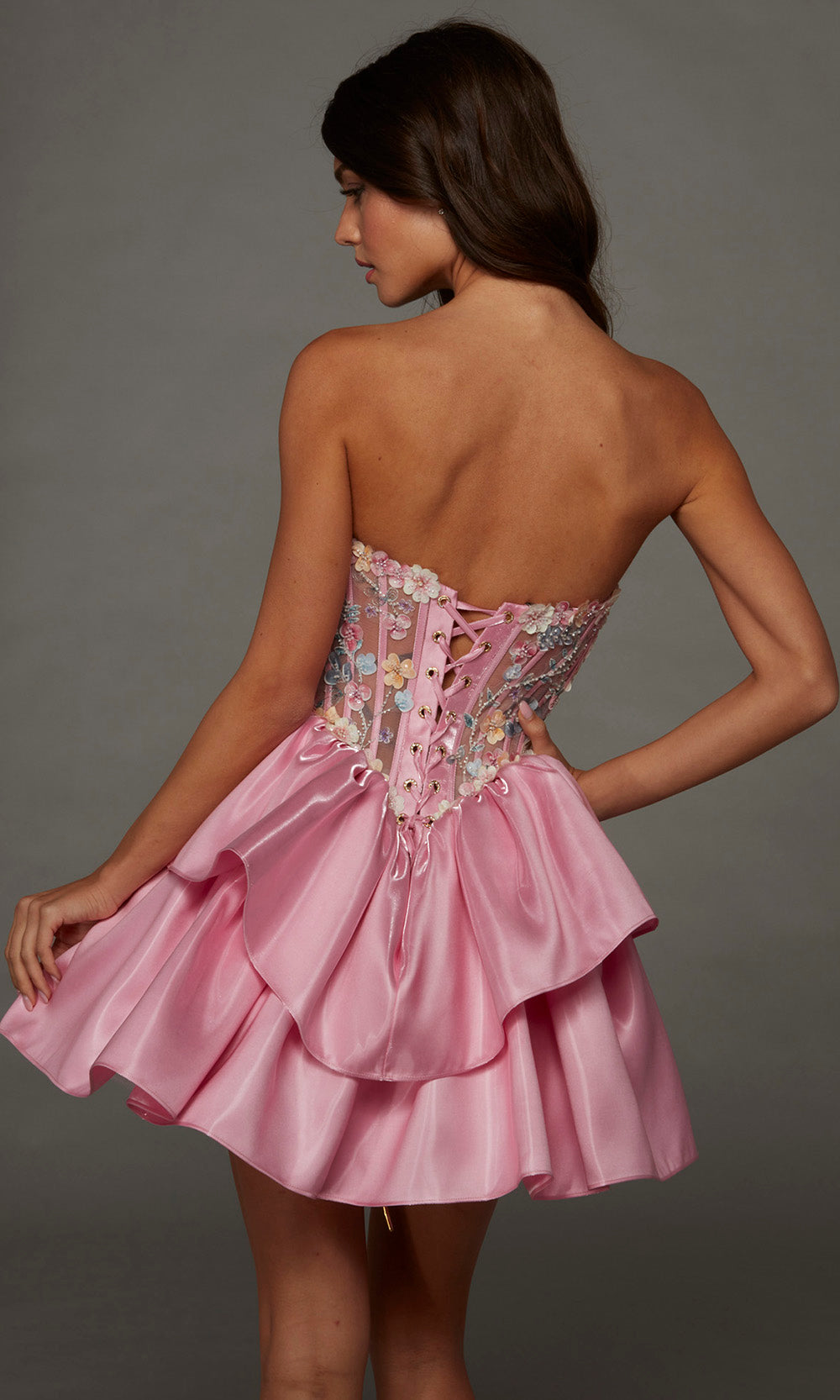 Alyce Paris 30114 - Deep V-Neck Floral Embellished Short Dress Special Occasion Dress in Pink  
