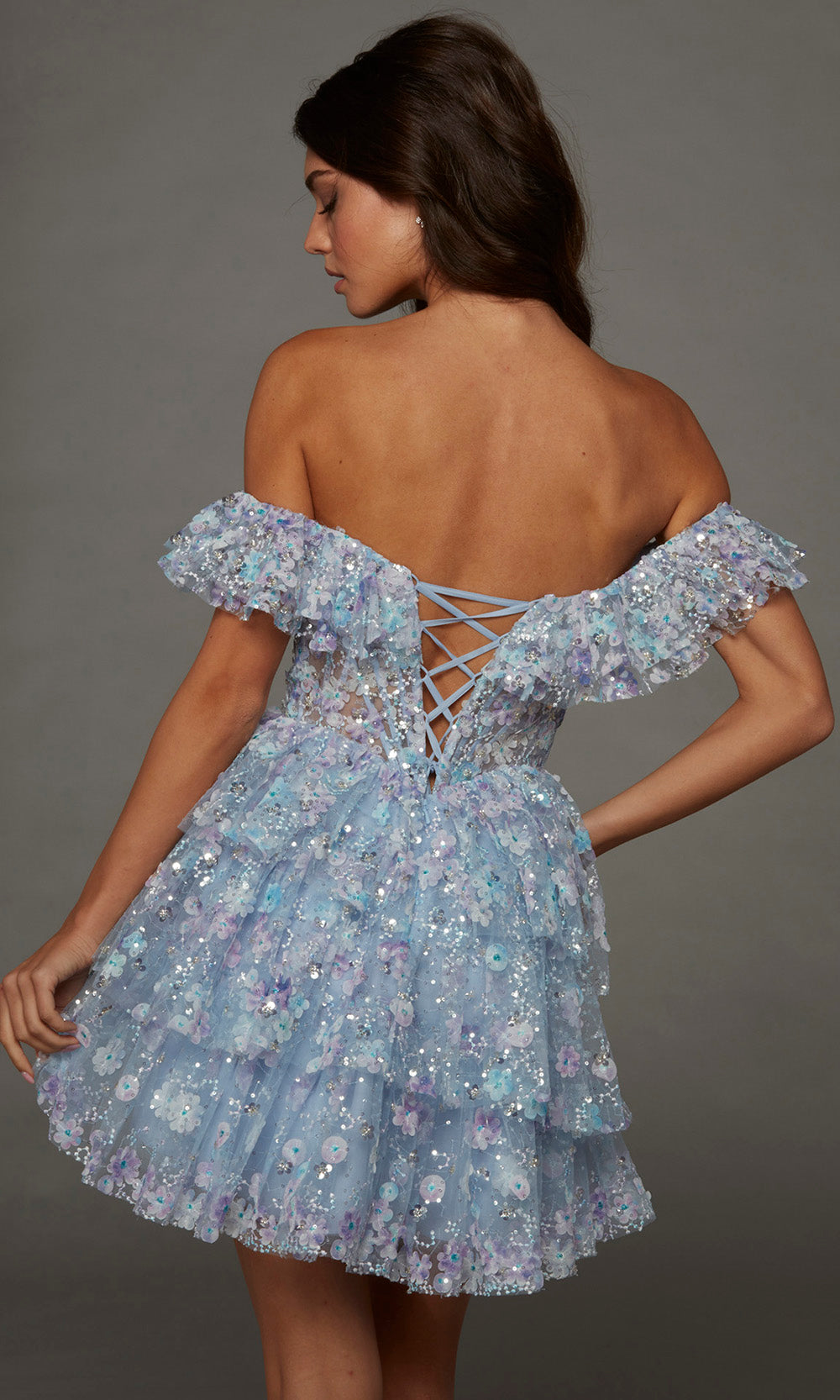 Alyce Paris 30115 - Floral Ornate Ruffle A-Line Dress Special Occasion Dress in Purple and Blue