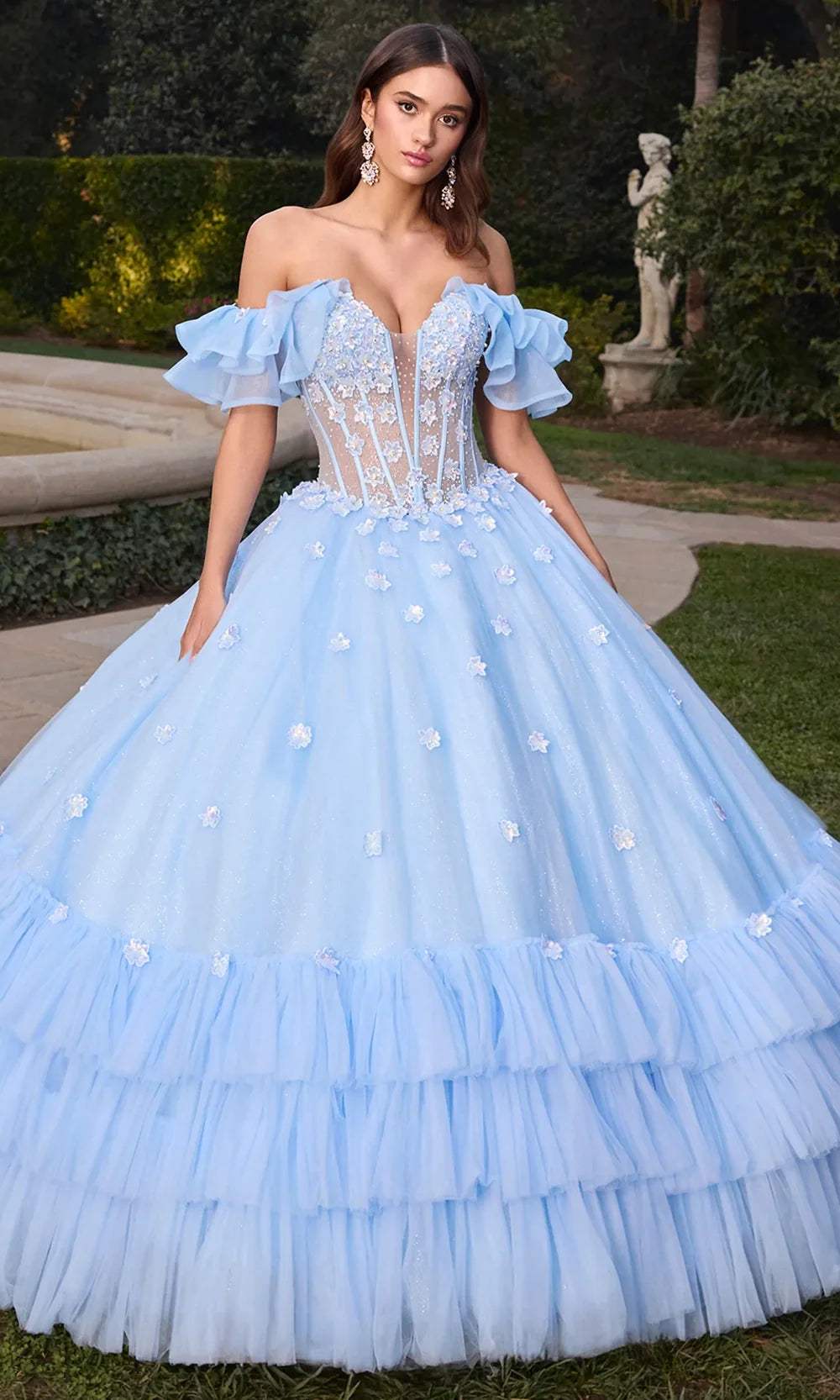Ashley Lauren 30118 - 3D Flowers Ruffled Off Shoulder Ballgown Ball Gowns