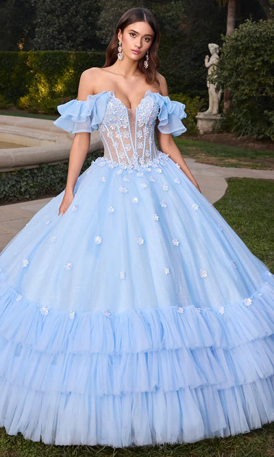 Ashley Lauren 30118 - 3D Flowers Ruffled Off Shoulder Ballgown Ball Gowns