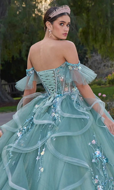 Ashley Lauren 30120 - Off Shoulder Floral Appliqued Ruffle Gown Ball Gowns