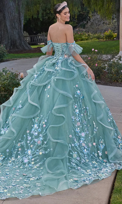 Ashley Lauren 30120 - Off Shoulder Floral Appliqued Ruffle Gown Ball Gowns