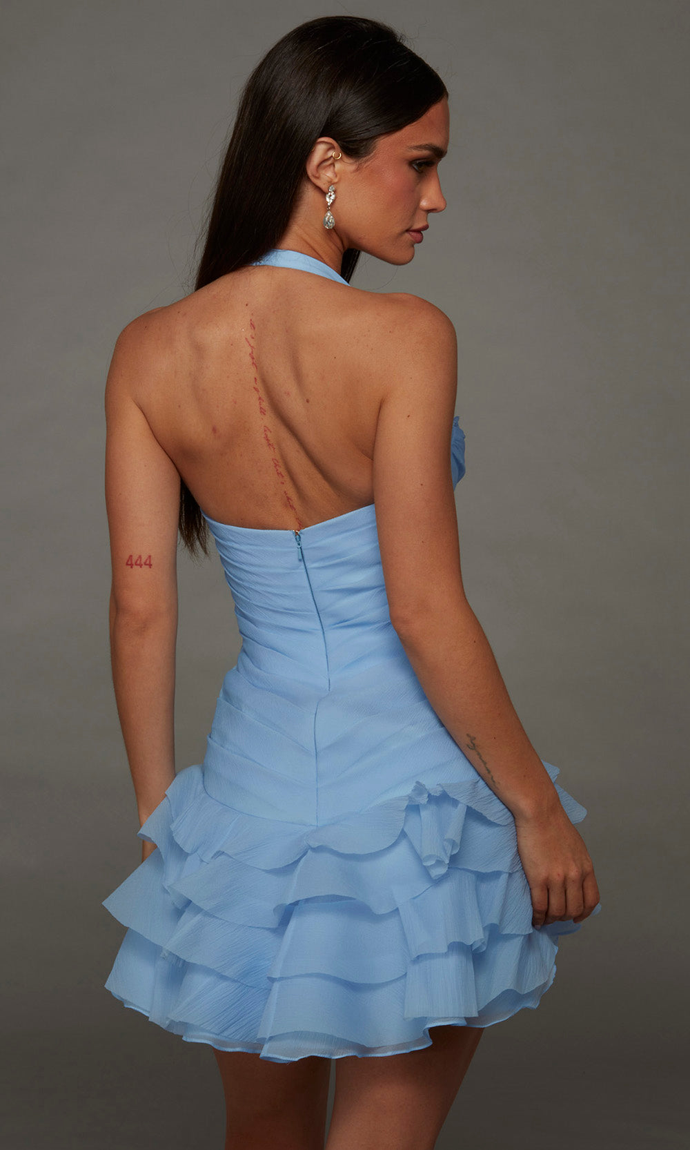 Alyce Paris 30127 - Halter Strap Ruffle A-Line Dress Cocktail Dresses in Blue  