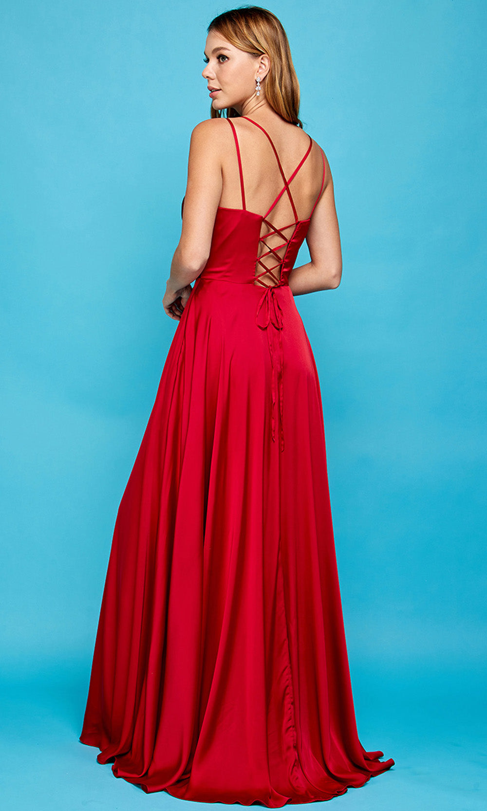 Adora Design 3013 - High Slit Surplice Neckline Prom Dress Bridesmaid Dresses in Red  