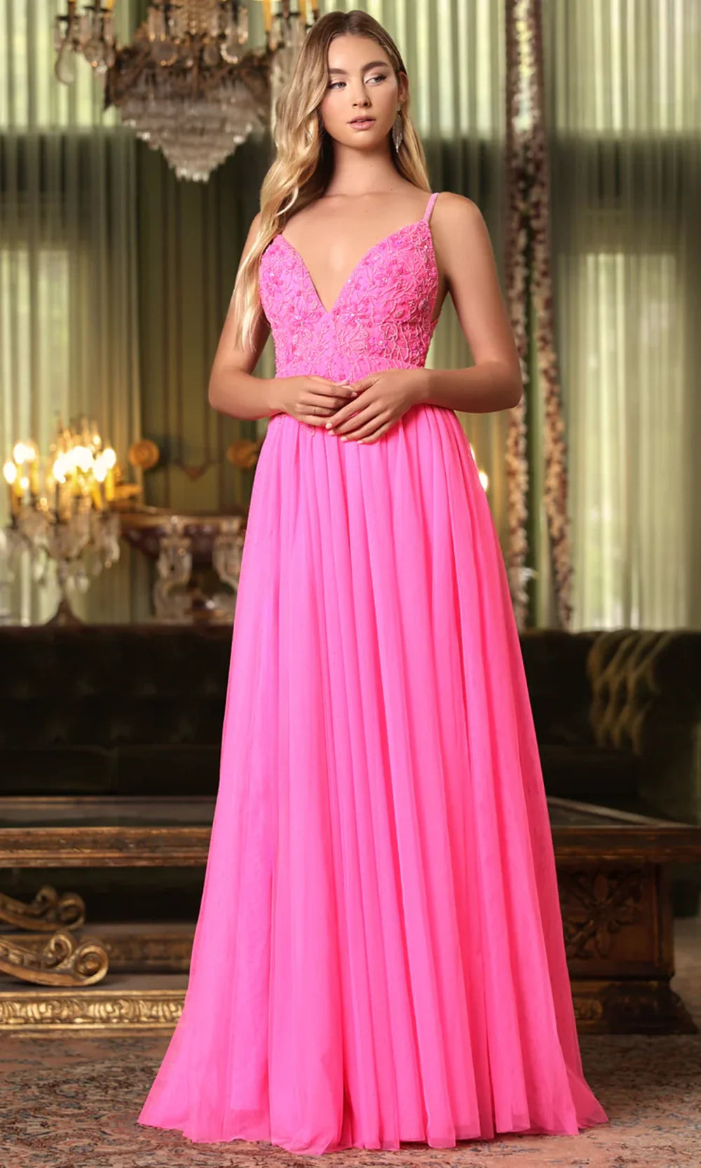 Chandalier 30165 - Spaghetti Strap Formal Dress with Slit Prom Dresses