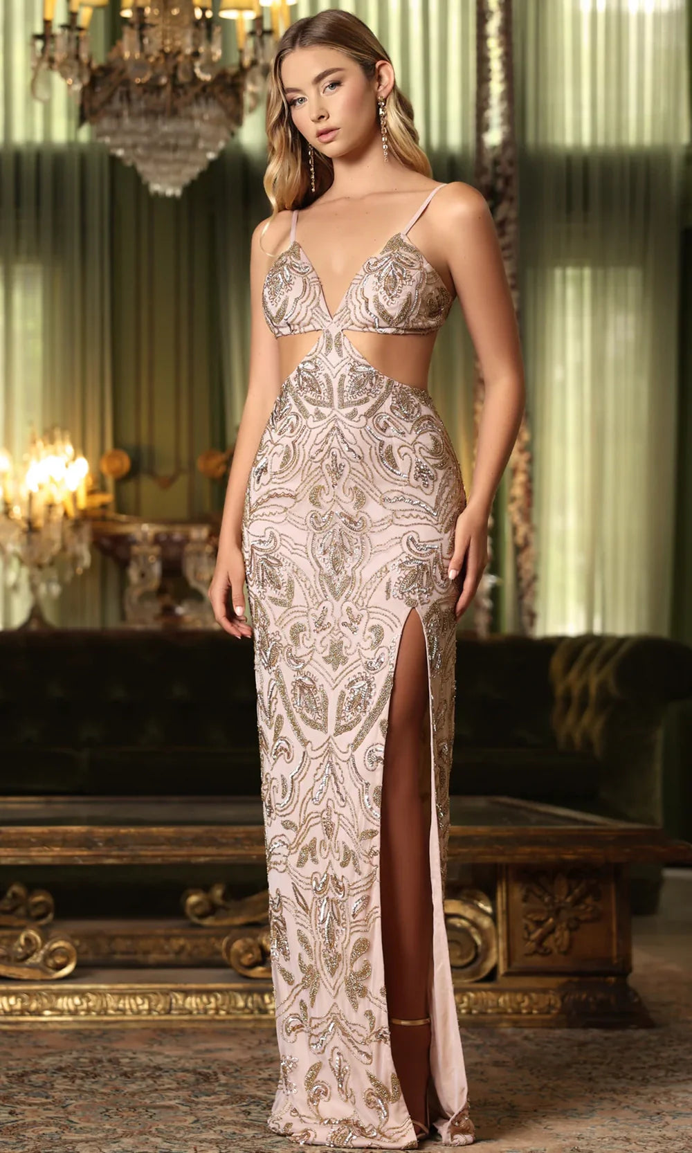 Chandalier 30195 - Fitted Sequin Evening Dress with Slit Prom Dresses