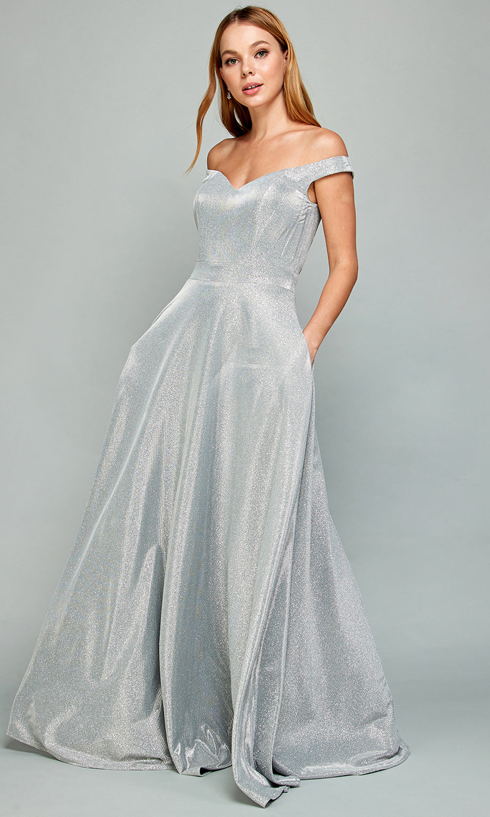 Adora Design 3036 - V-Back Flowing A-Line Prom Dress Bridesmaid Dresses in Silver  