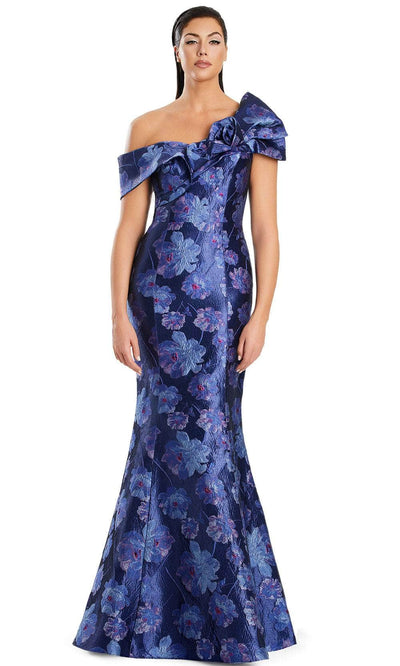 Alexander by Daymor 3050S25 - Asymmetric Floral Print Mermaid Gown Mother of the Bride Dresses 4 / Violet/Fuchsia