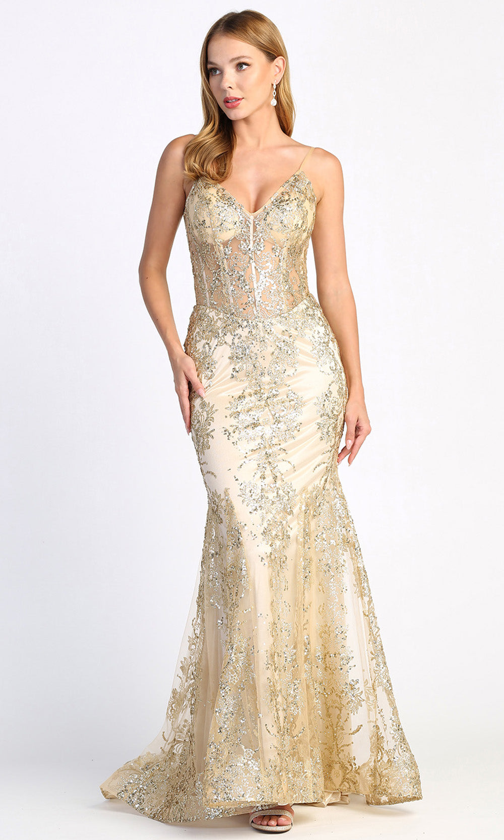 Adora Design 3053N - V-Neckline Shimmer Evening Dress Prom Dresses
