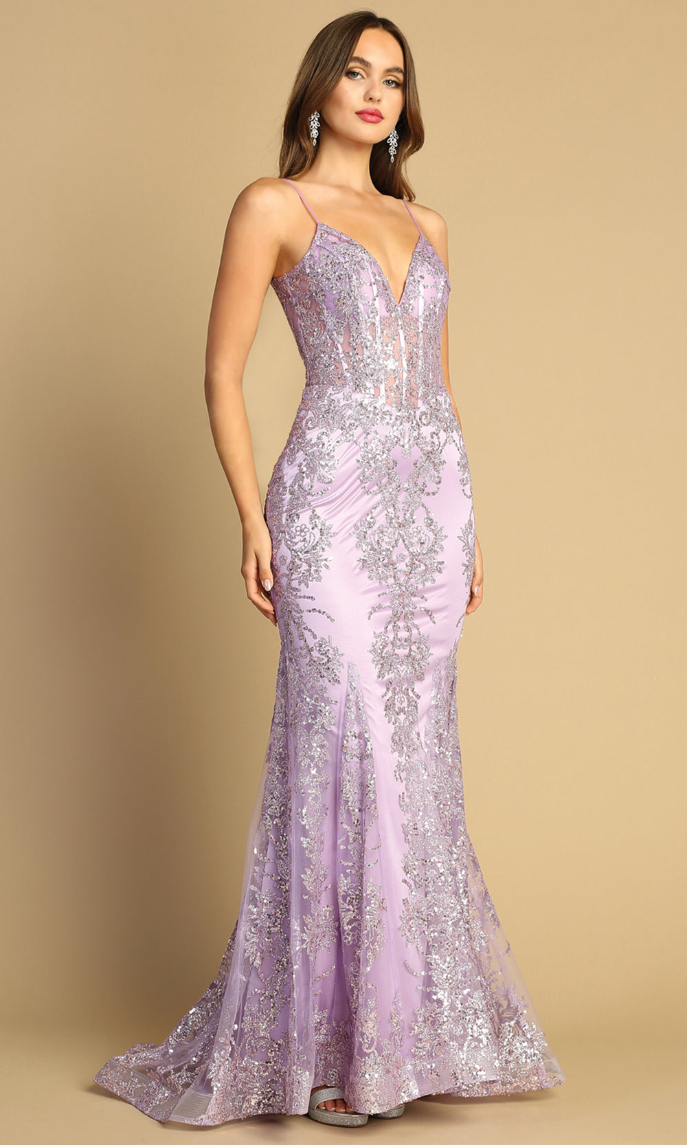 Adora Design 3053N - V-Neckline Shimmer Evening Dress Prom Dresses in Purple  