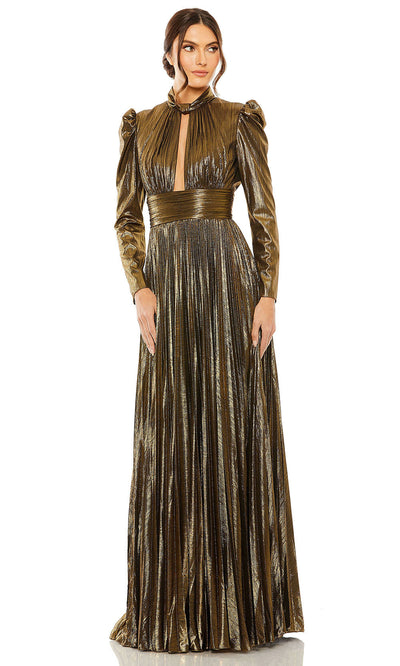 Ieena Duggal 30758 - Metallic Puff Sleeve Evening Gown Special Occasion Dresses 0 /Antique Gold