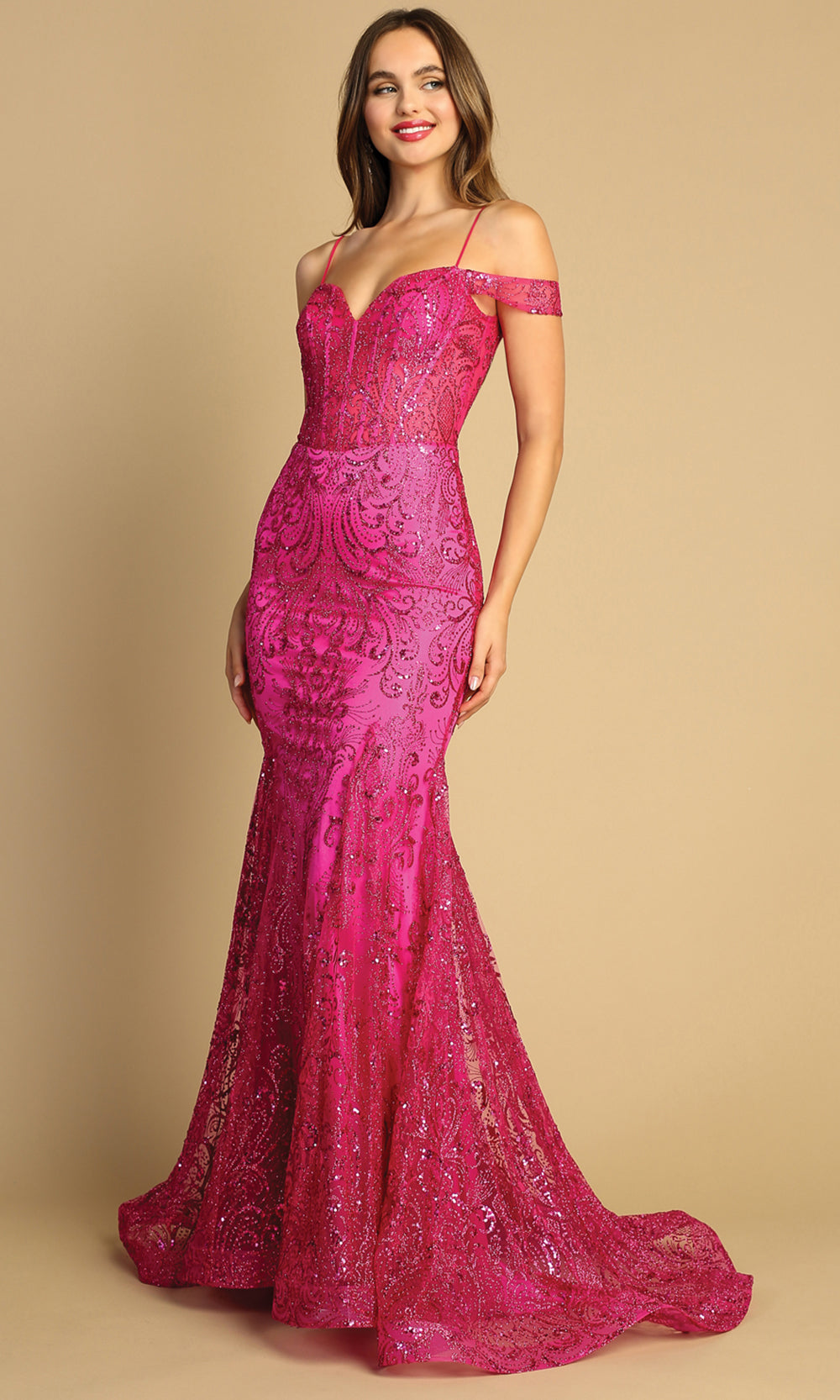 Adora Design 3076 - Sweetheart Shimmer Embellished Long Dress Prom Dresses in Pink  