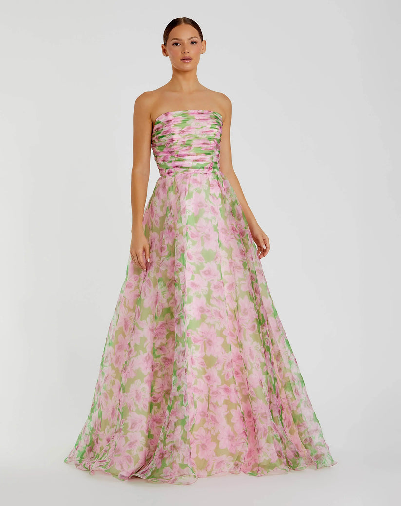 Ieena Duggal 30783 - Ruched Bodice Floral Evening Dress Prom Dresses in Pink and Multi