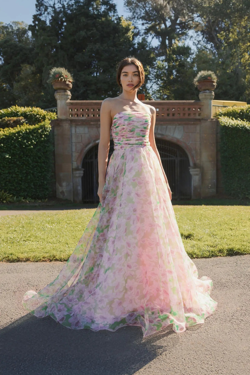 Ieena Duggal 30783 - Ruched Bodice Floral Evening Dress Prom Dresses in Pink and Multi