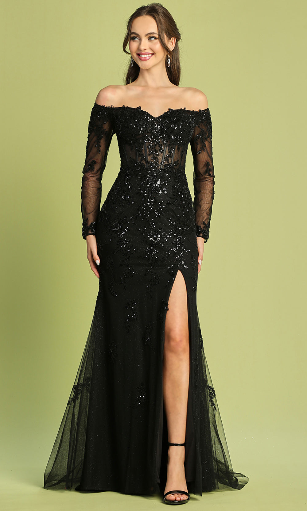 Adora Design 3079 - Sweetheart Embroidered Slit Prom Dress Prom Dresses in Black  