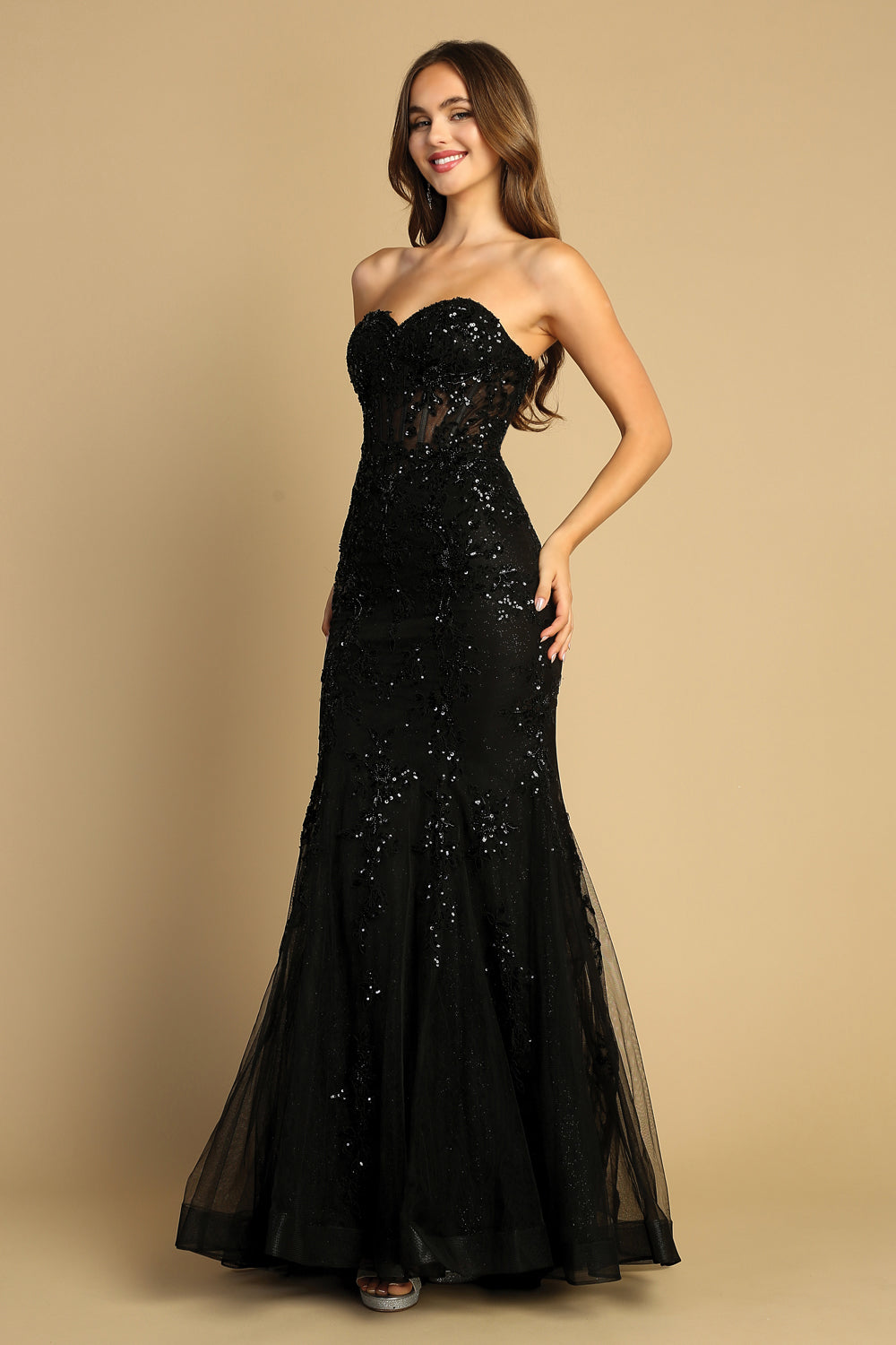 Adora Design 3080 - Strapless Illusion Corset Embellished Dress Prom Dresses in Black  