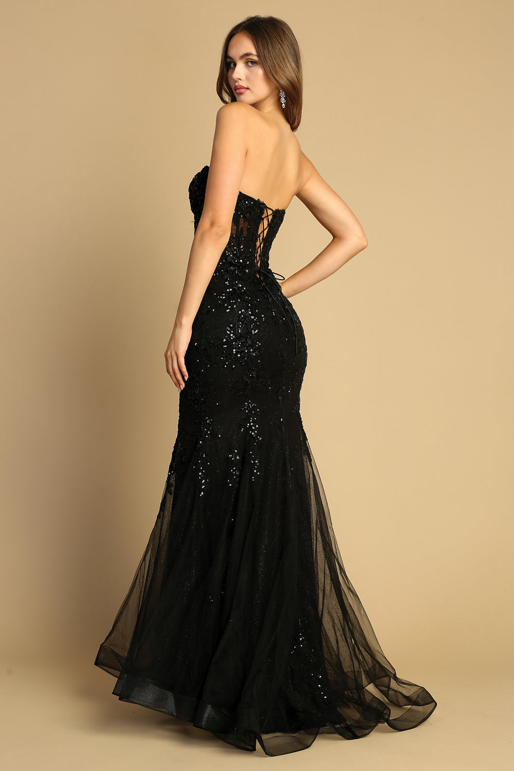 Adora Design 3080 - Strapless Illusion Corset Embellished Dress Prom Dresses in Black  