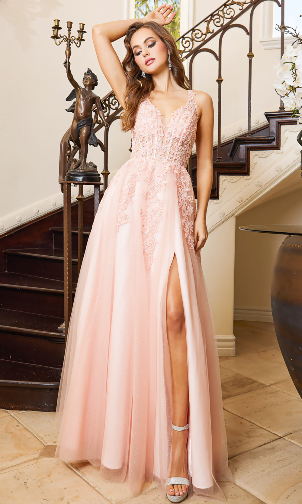 Adora Design 3088 - Crisscross Back Embroidered Long Dress Prom Dresses