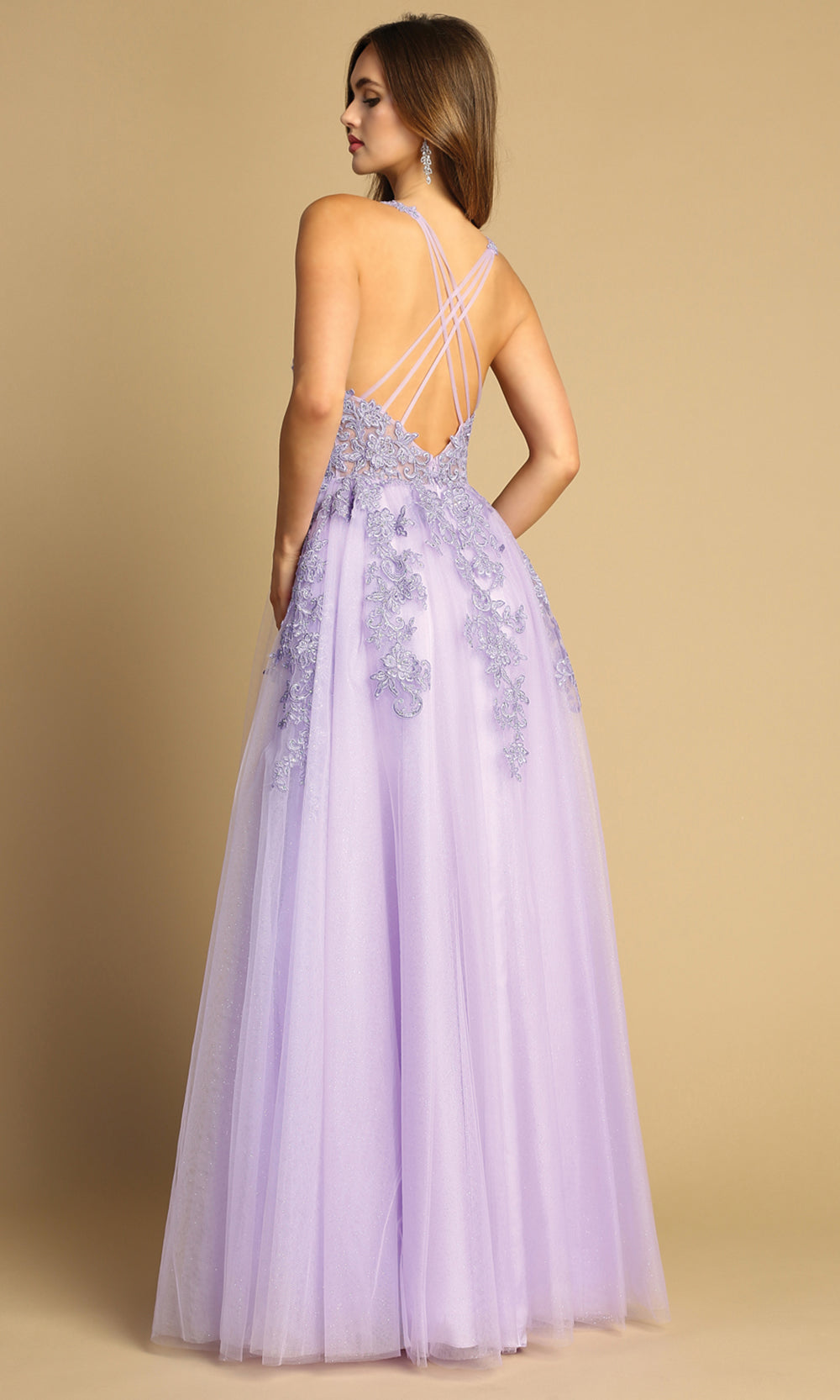 Adora Design 3088 - Crisscross Back Embroidered Long Dress Prom Dresses in Purple  