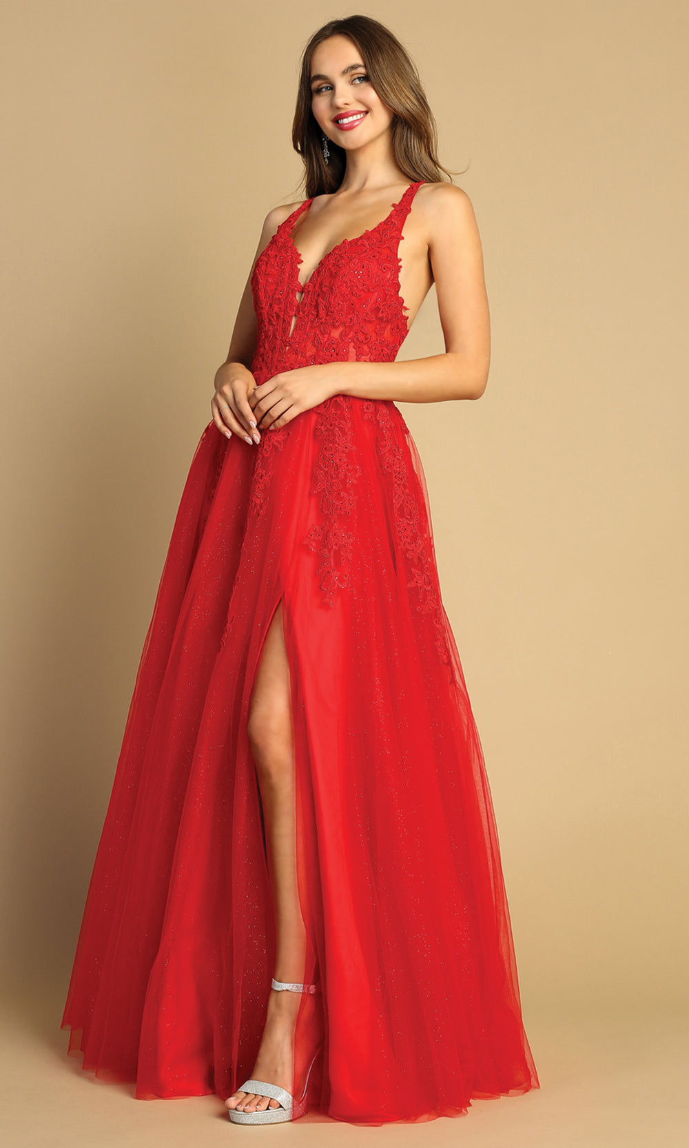 Adora Design 3088 - Crisscross Back Embroidered Long Dress Prom Dresses