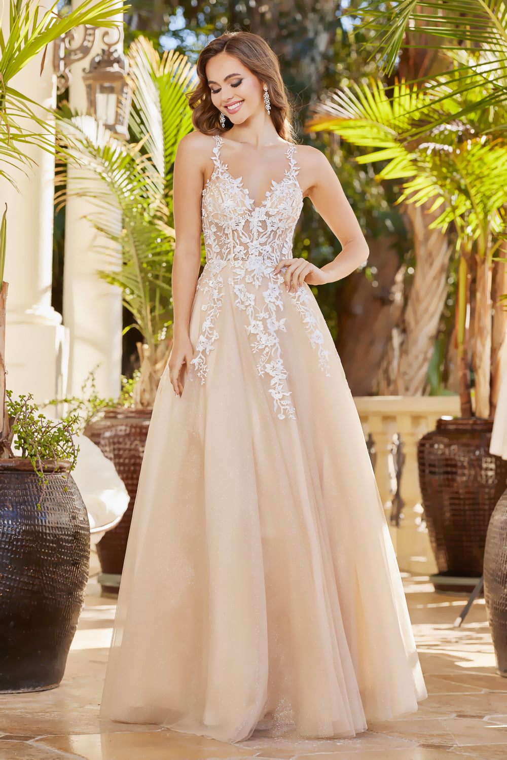 Adora Design 3089 - Embroidered Layered A-Line Dress Prom Dresses in Neutral  