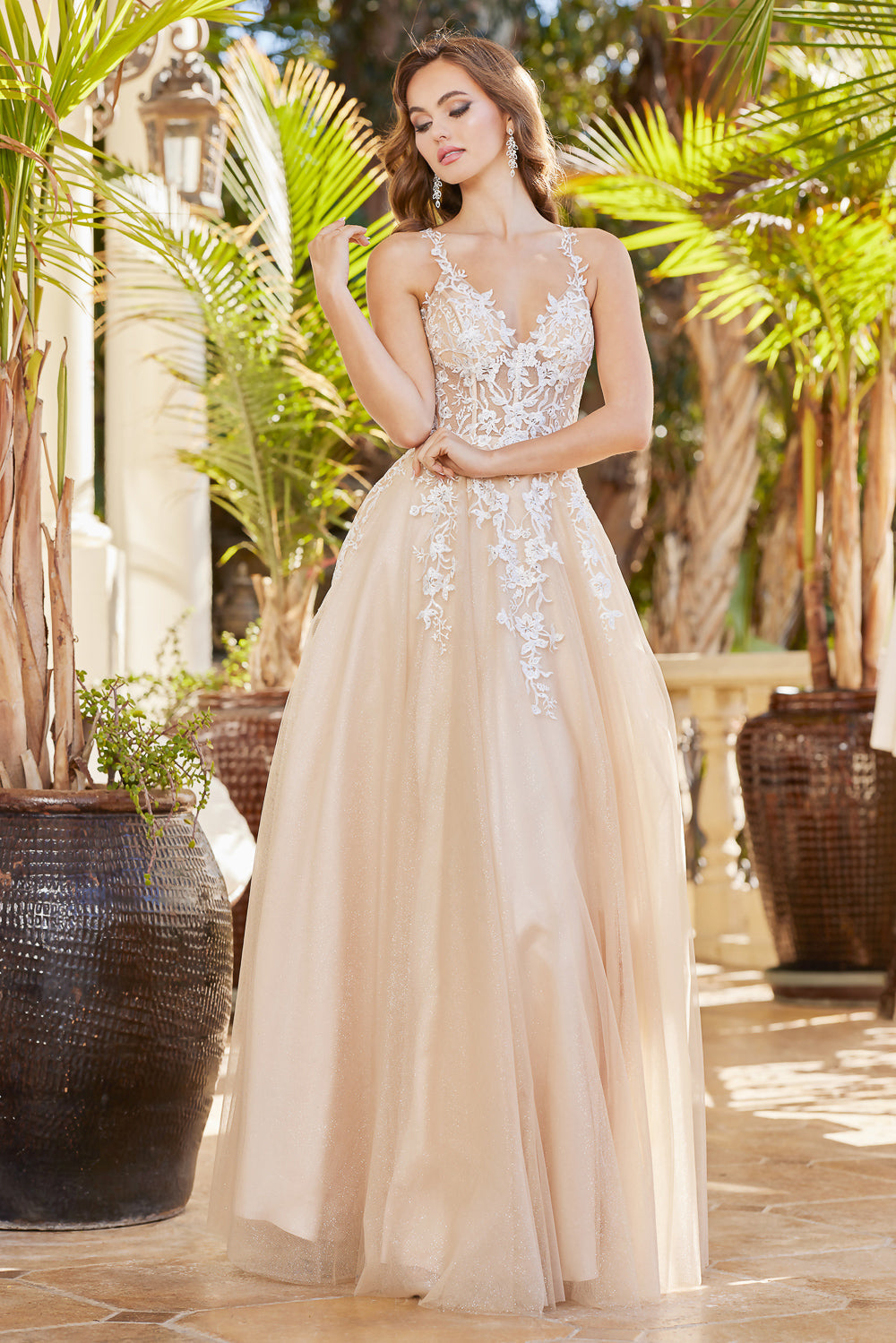 Adora Design 3089 - Embroidered Layered A-Line Dress Prom Dresses in Neutral  