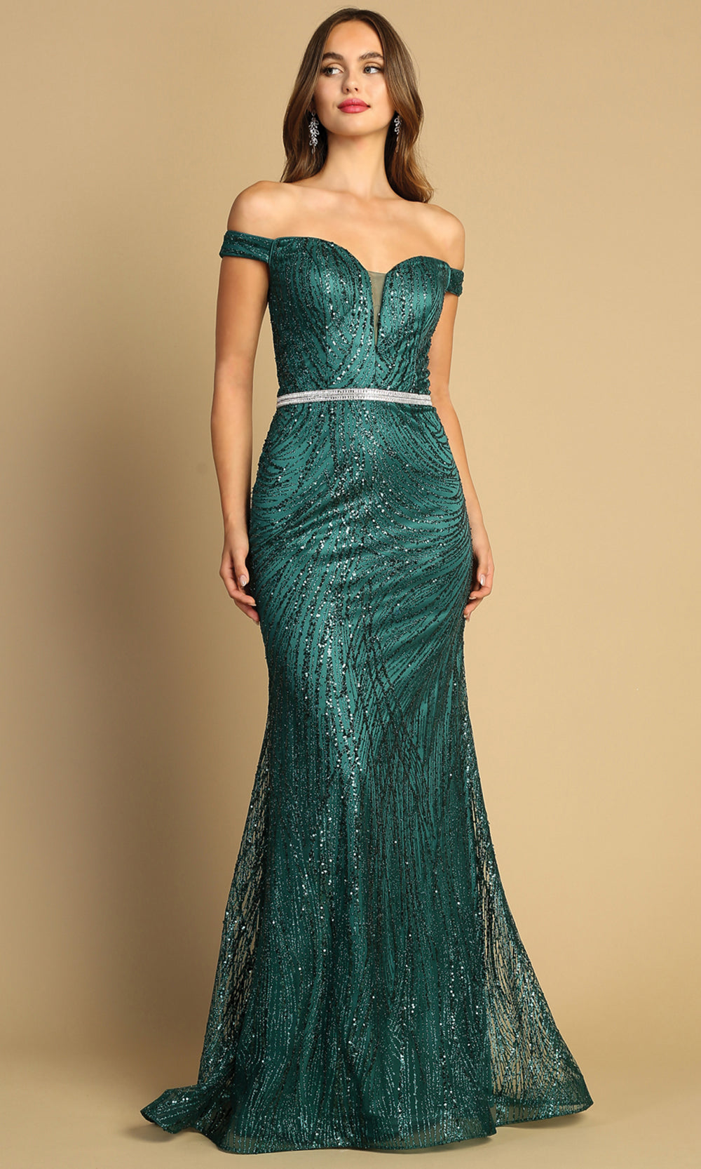 Adora Design 3093 - Off Shoulder Fitted Sheath Dress Prom Dresses in Green  