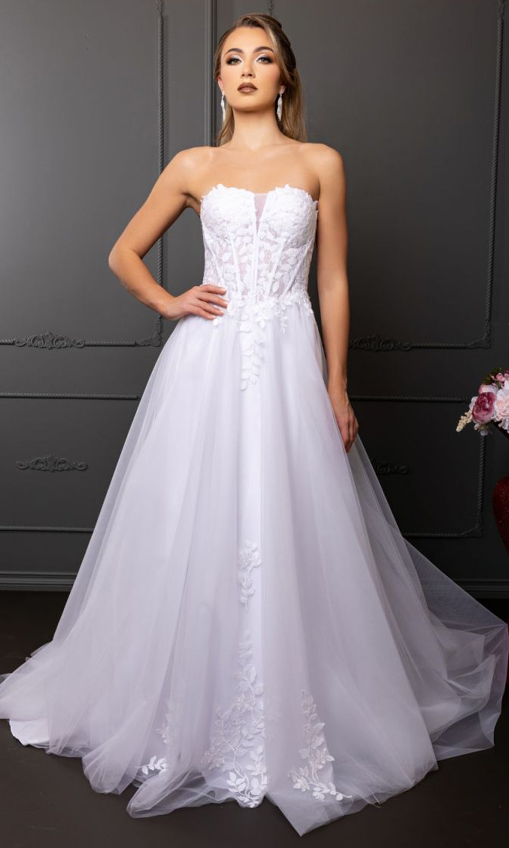 May Queen RQ8274 - Illusion Neckline Embroidered Wedding Dress Wedding Dresses in White 
