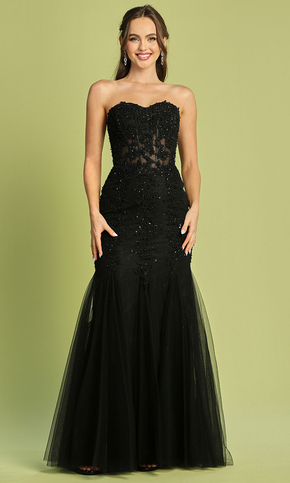 Adora Design 3108 - Sweetheart Beaded Lace Flared Dress Prom Dresses in Black  