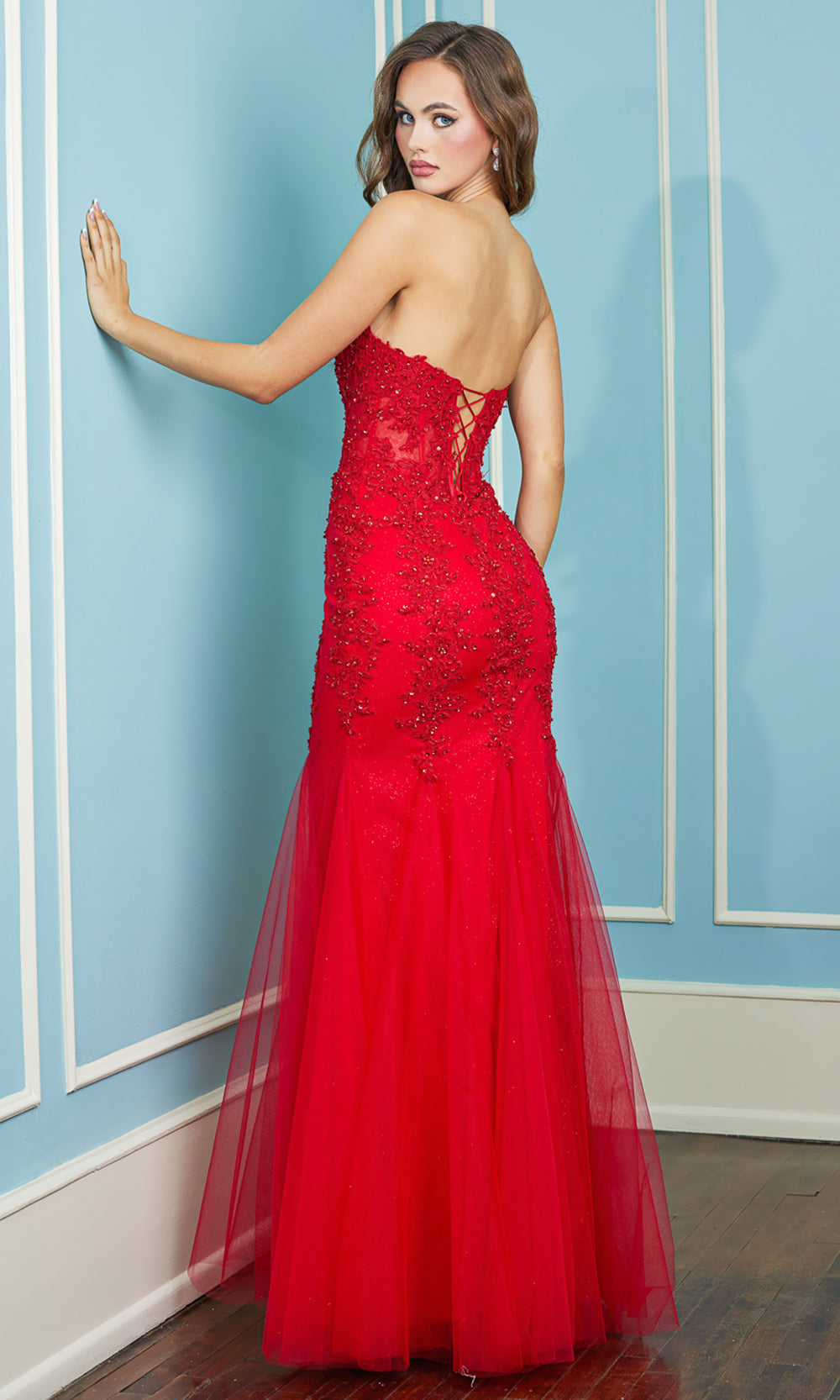 Adora Design 3108 - Sweetheart Beaded Lace Flared Dress Prom Dresses in Red  