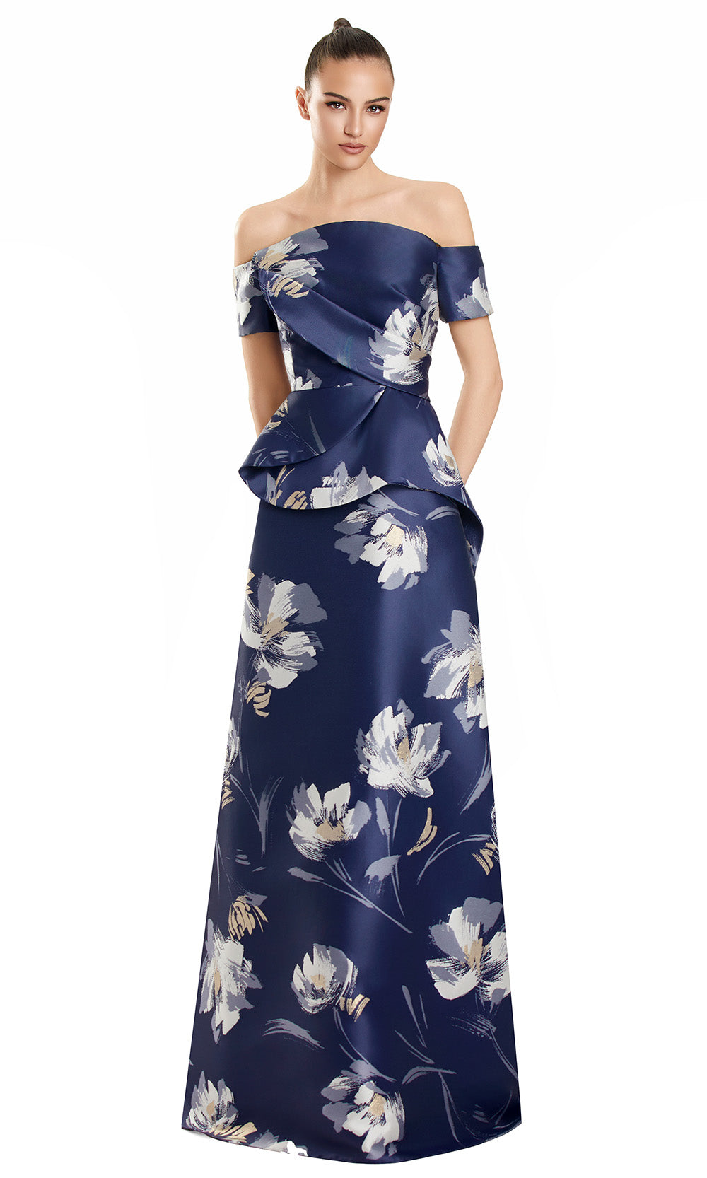 Alexander by Daymor 3109F25 - Floral Off Shoulder Peplum Gown