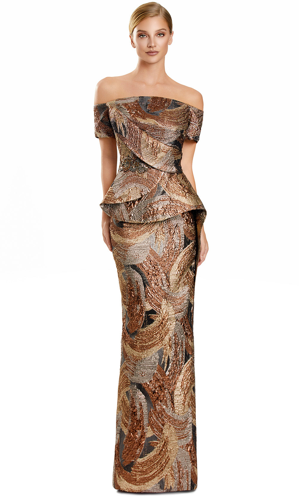 Alexander by Daymor 3110F25 - Short Sleeve Textured Evening Gown Formal Gowns