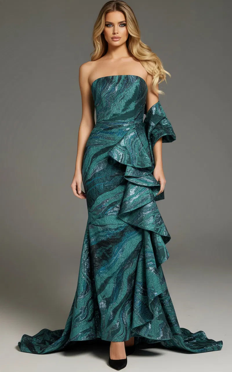 Jovani 31137 - Straight-Across Ruffle Detailed Prom Gown