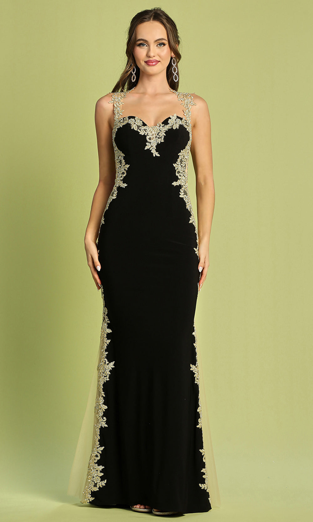 Adora Design 3115 - Cutout Back Embroidered Applique Fitted Dress Prom Dresses in Black Gold 