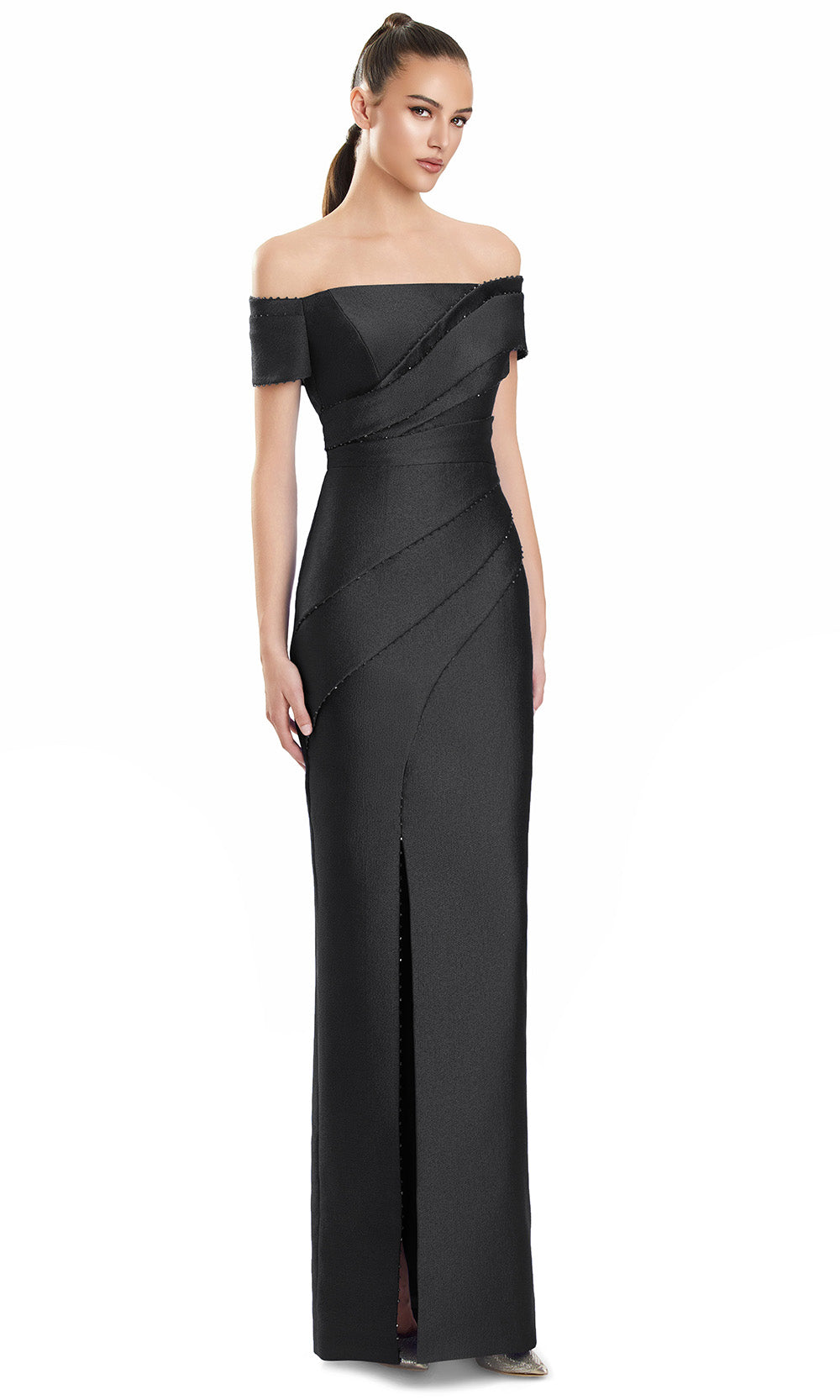 Alexander by Daymor 3116F25 - Off Shoulder Beaded Trim Column Gown