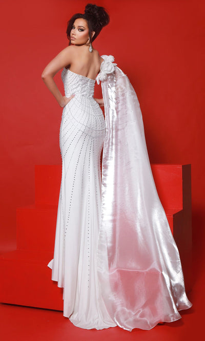 Johnathan Kayne 3121 - Beaded Mesh Sheath Gown with Cape Prom Dresses