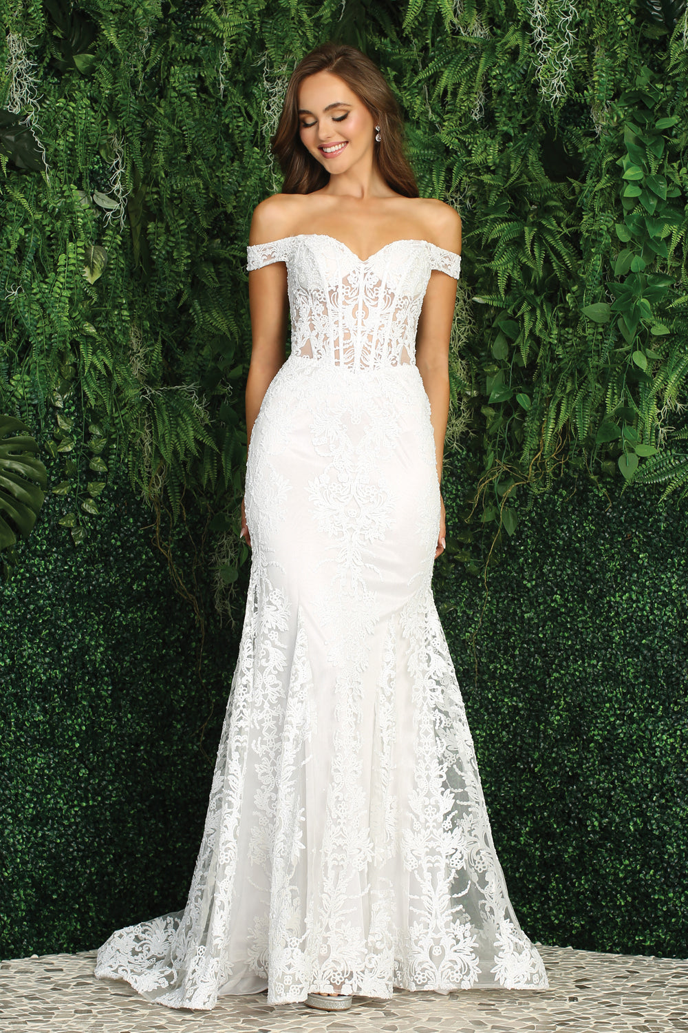 Adora Design 3123-01 - Off Shoulder Embroidered Corset Dress Bridal Dresses in White  