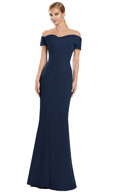 Alexander by Daymor 3123F25 - Beaded Trim Off Shoulder Long Gown