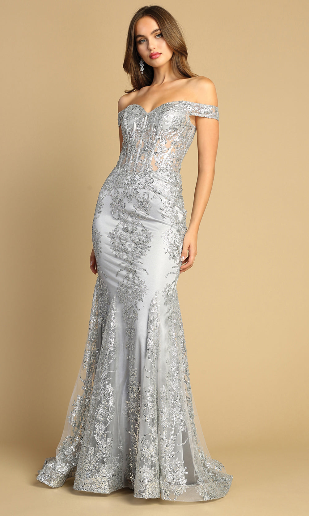 Adora Design 3123 - Mermaid Skirt Sparkling Applique Prom Dress Prom Dresses in Silver  