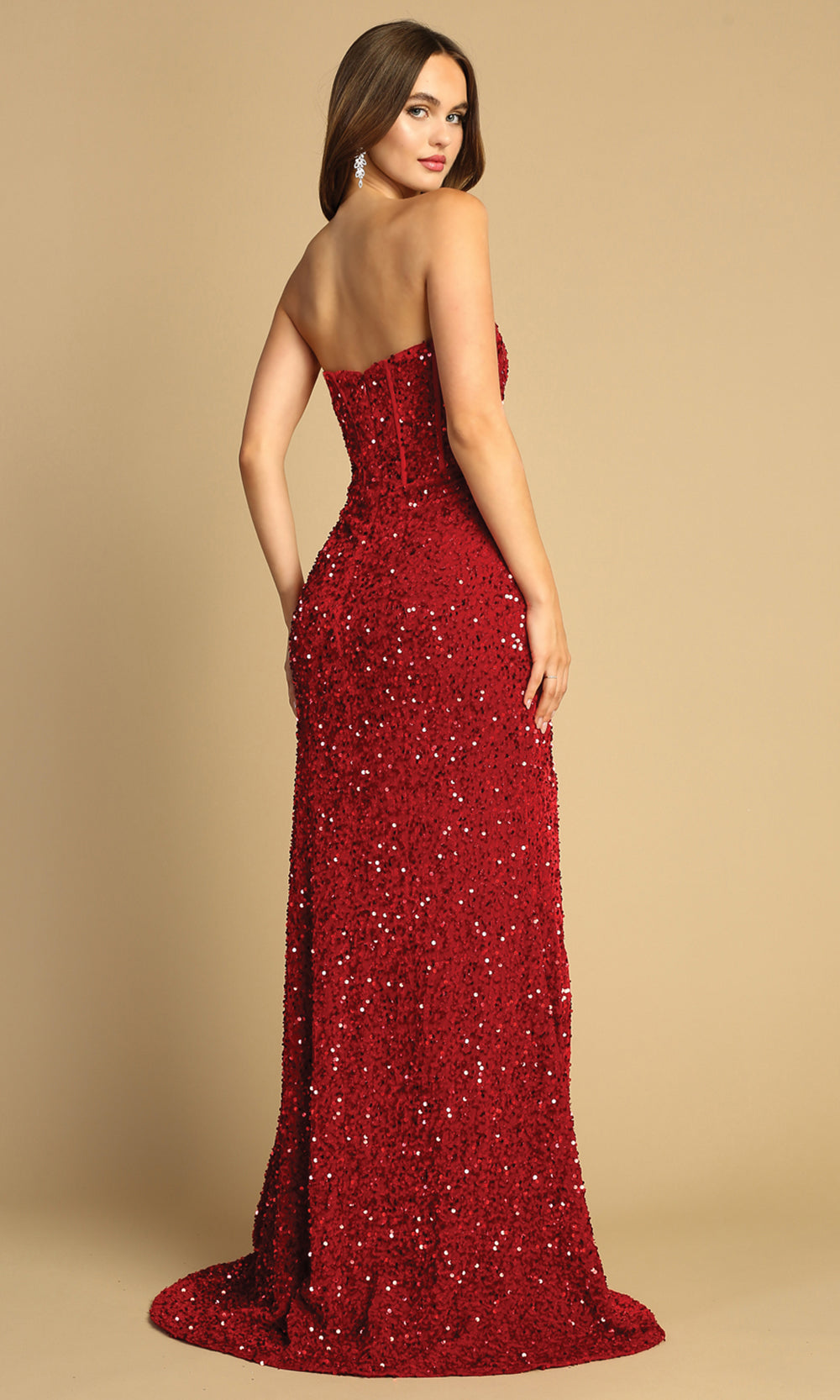 Adora Design 3126 - Open Back Corset Bodice Sparkly Dress Prom Dresses in Red  