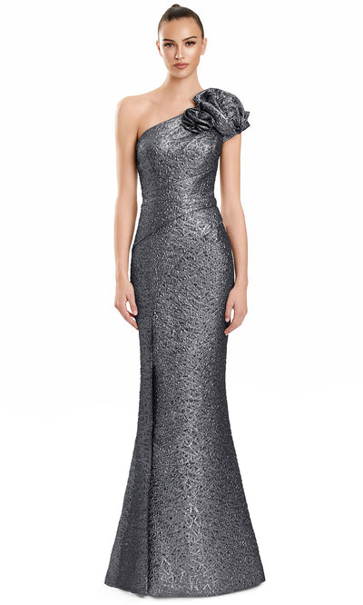 Alexander by Daymor 3130F25 - Floral Applique Cap Sleeve Textured Gown