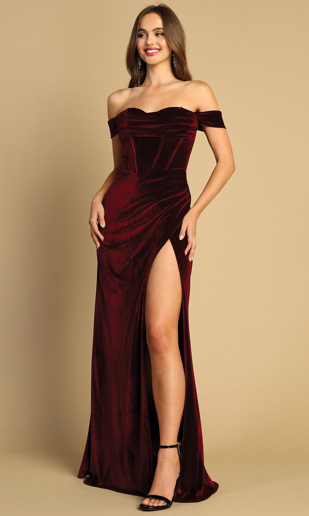 Adora Design 3131 - Corset Bodice Sheath Long Dress Evening Dresses in Red  