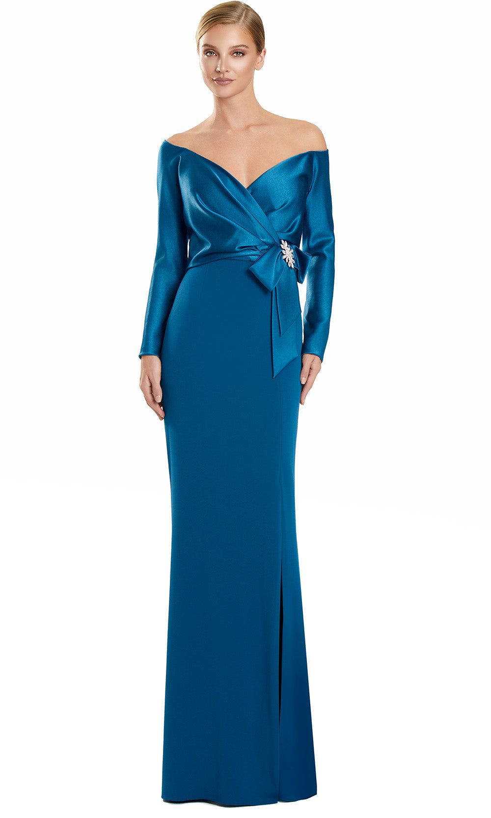 Alexander by Daymor 3133F25 - Long Sleeve Surplice Bodice Evening Gown