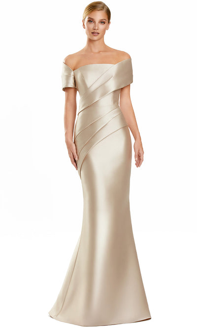 Alexander by Daymor 3134F25 - Pleated Bodice Off Shoulder Gown